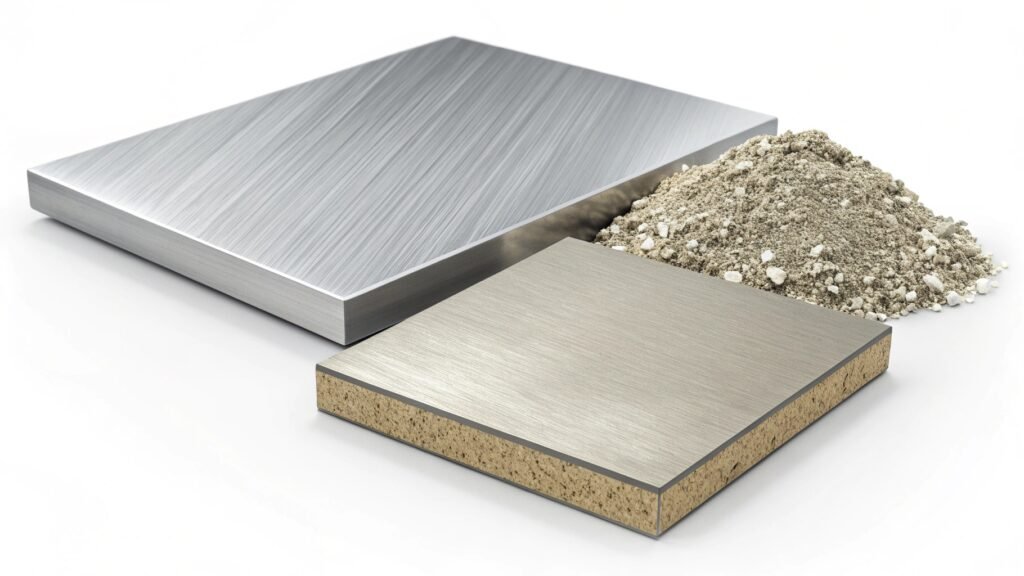 A diagram illustrating the concept: a pure aluminum atom/lattice on one side, and on the other, a lattice showing aluminum atoms mixed with smaller atoms representing alloying elements.